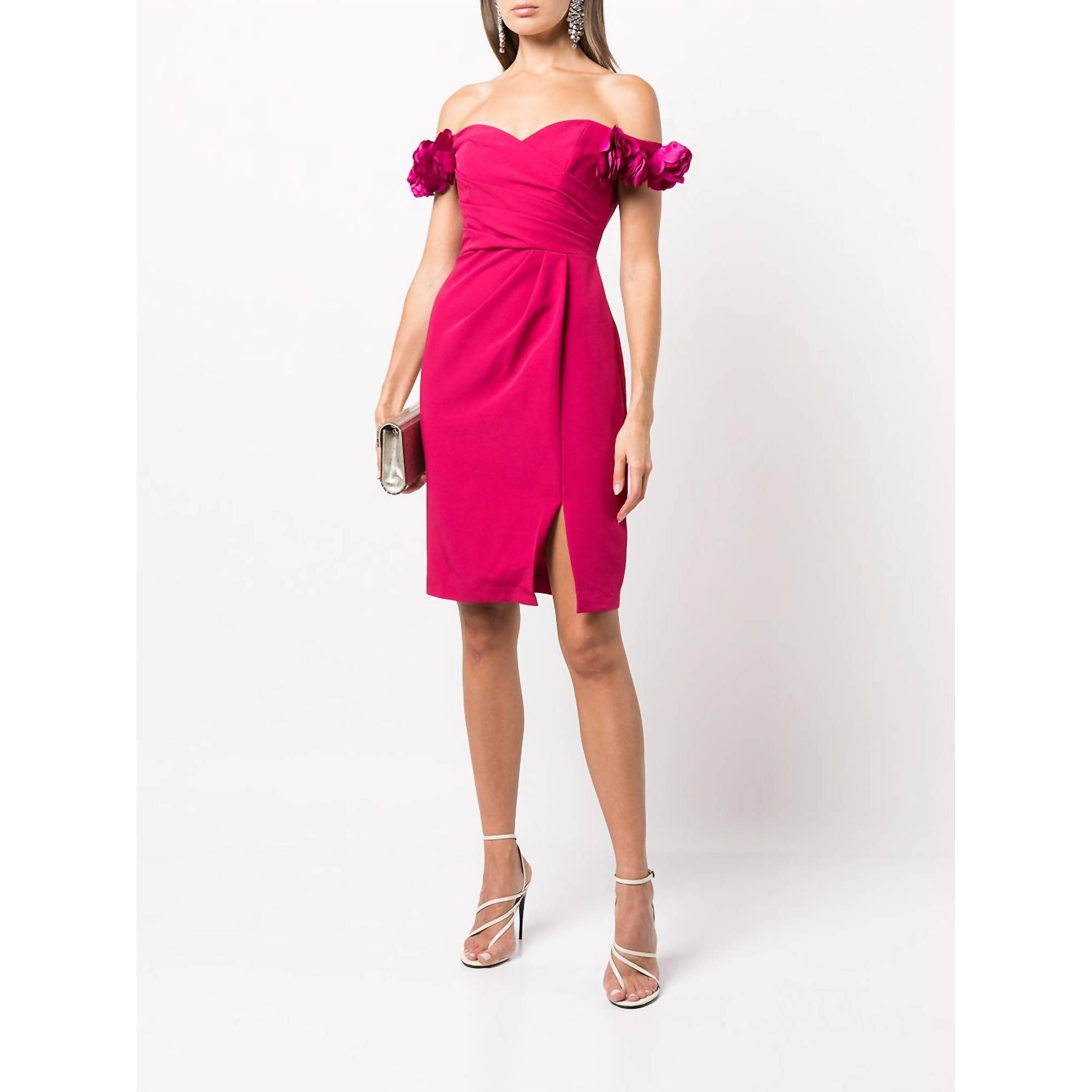 New Marchesa Off Shoulder Draped Cocktail Dress In Pink